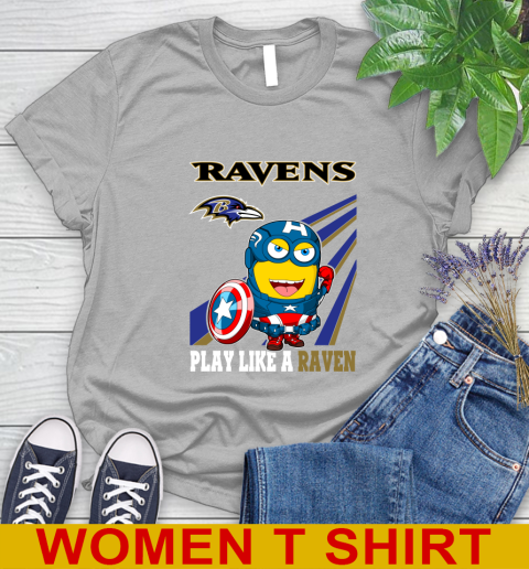 NFL Football Baltimore Ravens Captain America Marvel Avengers Minion Shirt Women's T-Shirt 5