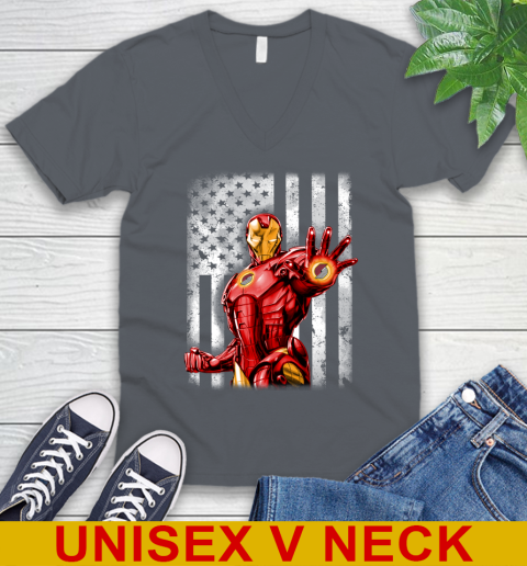 Portland Trail Blazers NBA Basketball Iron Man Avengers American Flag Shirt V-Neck T-Shirt - Image 5