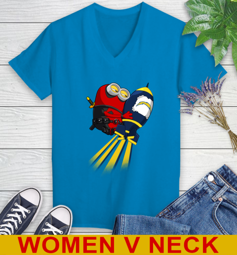 NFL Football Los Angeles Chargers Deadpool Minion Marvel Shirt Women's V-Neck T-Shirt 7
