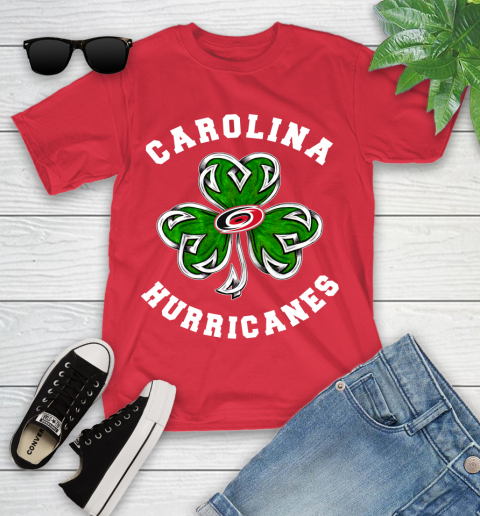 NHL Carolina Hurricanes Three Leaf Clover St Patrick's Day Hockey Sports Youth T-Shirt 13