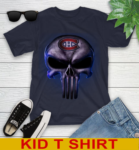 Montreal Canadiens NHL Hockey Punisher Skull Sports Youth T-Shirt 2