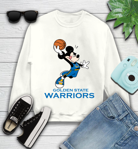 NBA Basketball Golden State Warriors Cheerful Mickey Mouse Shirt Youth Sweatshirt 2