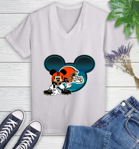 NFL Cleveland Browns Mickey Mouse Disney Football T Shirt Women's V-Neck T-Shirt