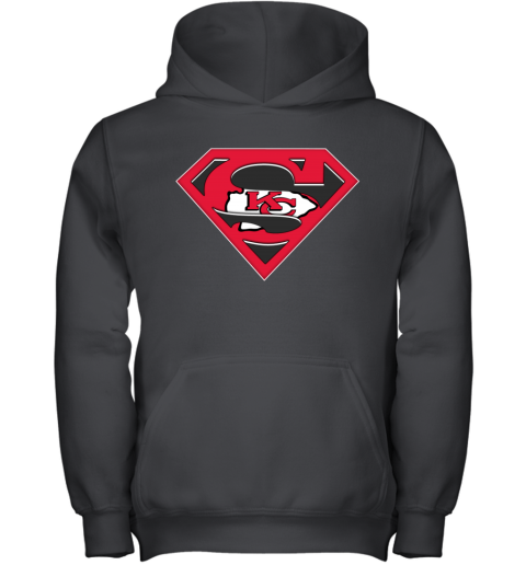 NFL Kansas City Chiefs LOGO Superman 8ym3 nfl kansas city chiefs logo superman youth hoodie 43 front black