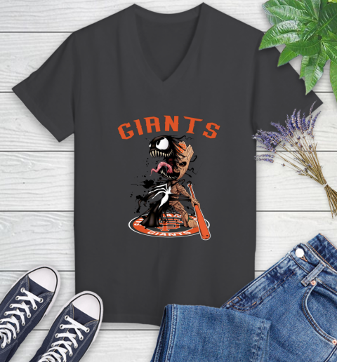 MLB San Francisco Giants Baseball Venom Groot Guardians Of The Galaxy Women's V-Neck T-Shirt 8