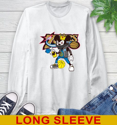 Philadelphia 76ers NBA Basketball Mickey Peace Sign Sports Long Sleeve T-Shirt