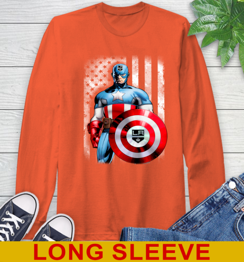 Los Angeles Kings NHL Hockey Captain America Marvel Avengers American Flag Shirt Long Sleeve T-Shirt 4