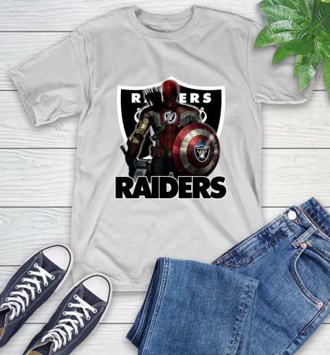 NFL Captain America Thor Spider Man Hawkeye Avengers Endgame Football Oakland Raiders T-Shirt