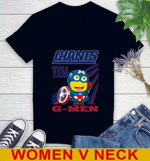 NFL Football New York Giants Captain America Marvel Avengers Minion Shirt Women's V-Neck T-Shirt 2