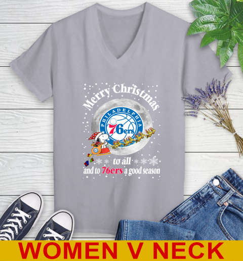 Philadelphia 76ers Merry Christmas To All And To 76ers A Good Season NBA Basketball Sports Women's V-Neck T-Shirt 4