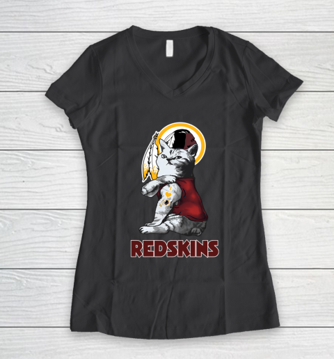 NFL Football My Cat Loves Washington Redskins Women's V-Neck T-Shirt 6