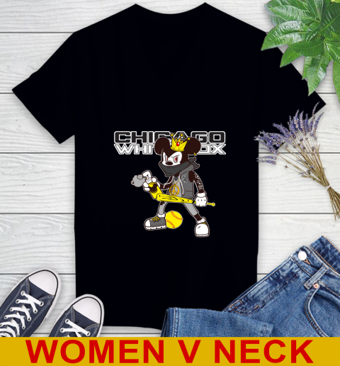 Chicago White Sox MLB Baseball Mickey Peace Sign Sports Women's V-Neck T-Shirt 2