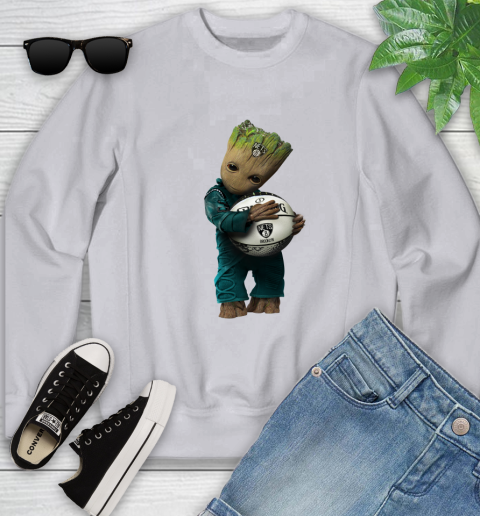 NBA Groot Guardians Of The Galaxy Basketball Sports Brooklyn Nets Youth Sweatshirt 4