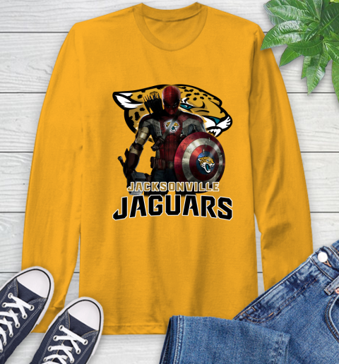 NFL Captain America Thor Spider Man Hawkeye Avengers Endgame Football Jacksonville Jaguars Long Sleeve T-Shirt 3