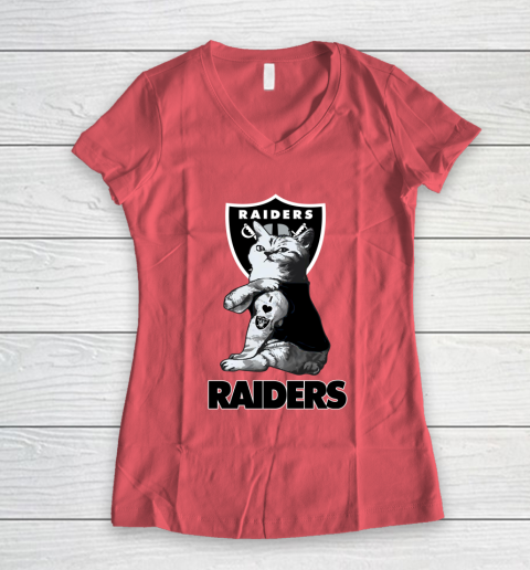 NFL Football My Cat Loves Oakland Raiders Women's V-Neck T-Shirt 4