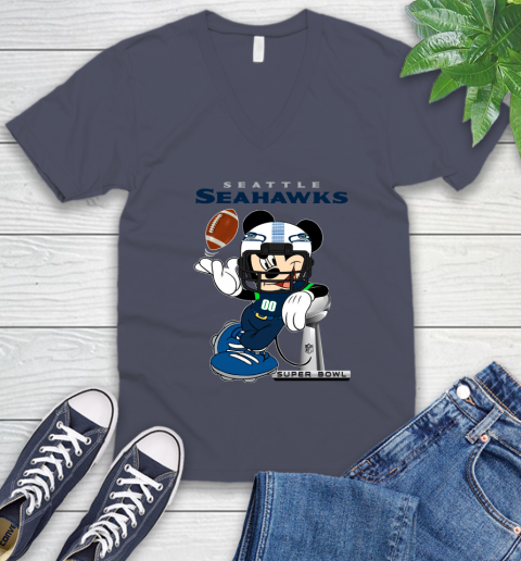NFL Seattle Seahawks Mickey Mouse Disney Super Bowl Football T Shirt V-Neck T-Shirt 19