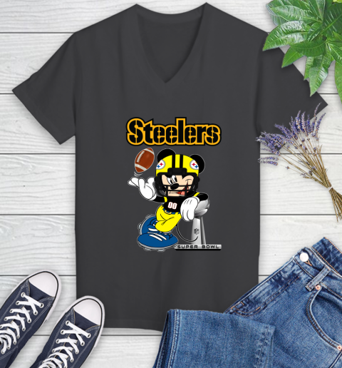 NFL Pittsburgh Steelers Mickey Mouse Disney Super Bowl Football T Shirt Women's V-Neck T-Shirt 8