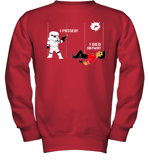 6sj3 star wars star trek a stormtrooper and a redshirt in a fight shirts youth sweatshirt 47 front red