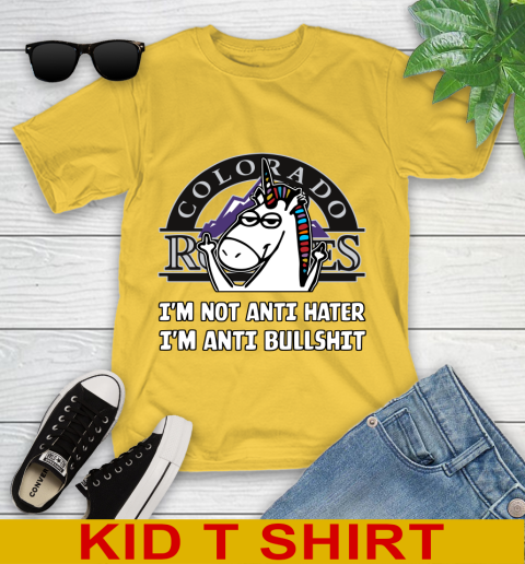 Colorado Rockies MLB Baseball Unicorn I'm Not Anti Hater I'm Anti Bullshit Youth T-Shirt 8