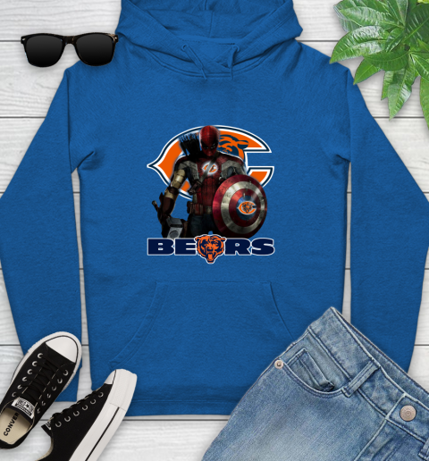 NFL Captain America Thor Spider Man Hawkeye Avengers Endgame Football Chicago Bears Youth Hoodie 9