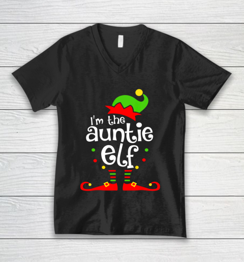 Auntie Elf Christmas Costume Aunt Matching Family Xmas V-Neck T-Shirt
