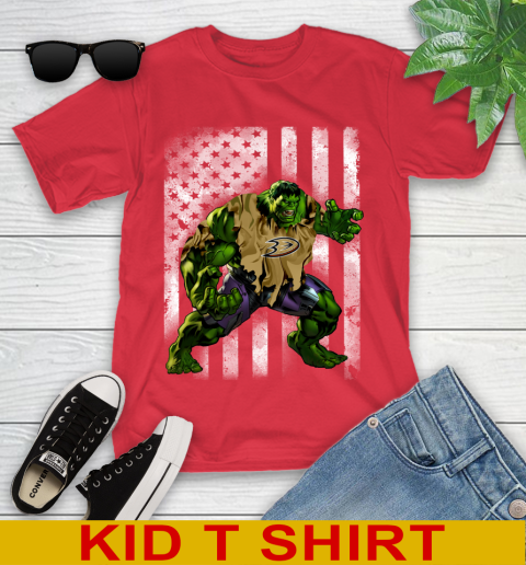 Anaheim Ducks Hulk Marvel Avengers NHL Hockey American Flag Youth T-Shirt 11