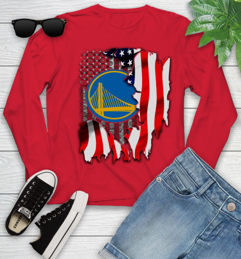 Golden State Warriors NBA Basketball American Flag Youth Long Sleeve 11