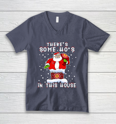 Houston Rockets Christmas There Is Some Hos In This House Santa Stuck In The Chimney NBA V-Neck T-Shirt 7
