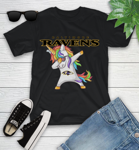 Baltimore Ravens NFL Football Funny Unicorn Dabbing Sports Youth T-Shirt 2