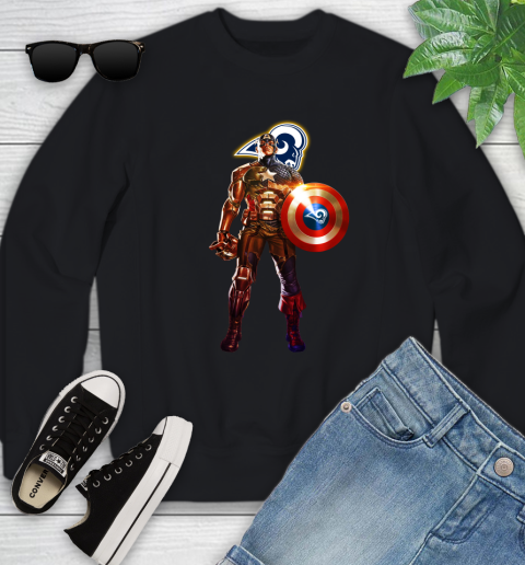 NFL Captain America Marvel Avengers Endgame Football Sports Los Angeles Rams Youth Sweatshirt 2