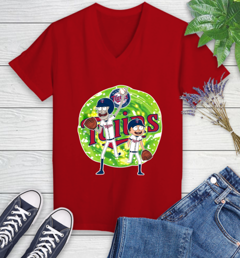 MLB Minnesota Twins Rick And Morty Baseball Sports Women's V-Neck T-Shirt 12