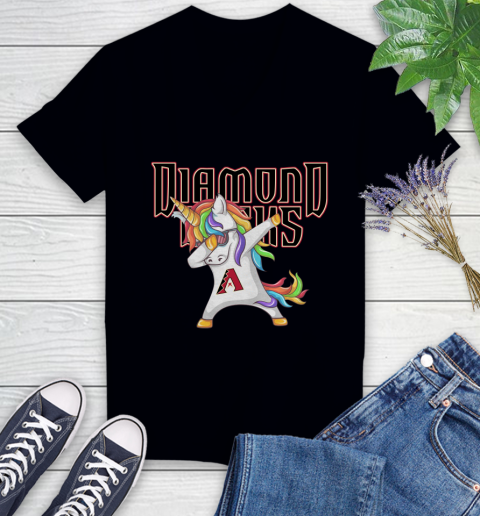 Arizona Diamondbacks MLB Baseball Funny Unicorn Dabbing Sports Women's V-Neck T-Shirt 2