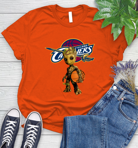 Cleveland Cavaliers NBA Basketball Groot Marvel Guardians Of The Galaxy Women's T-Shirt 4