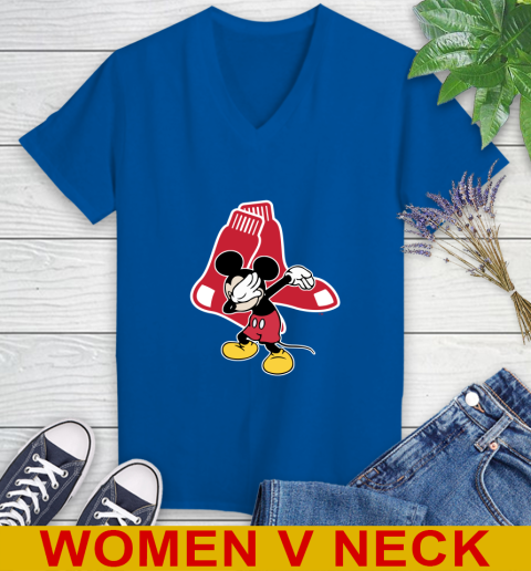 Boston Red Sox MLB Baseball Dabbing Mickey Disney Sports Women's V-Neck T-Shirt 11