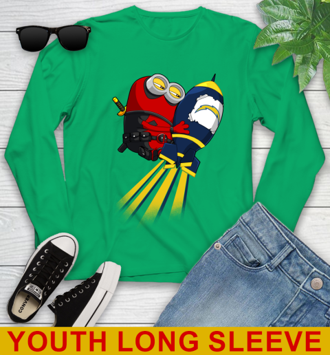 NFL Football Los Angeles Chargers Deadpool Minion Marvel Shirt Youth Long Sleeve 7