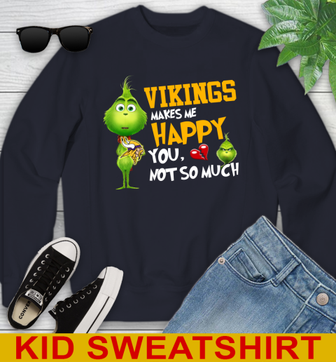 NFL Minnesota Vikings Makes Me Happy You Not So Much Grinch Football Sports Youth Sweatshirt 2