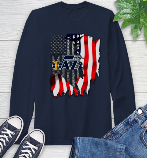 Utah Jazz NBA Basketball American Flag Long Sleeve T-Shirt - Image 4