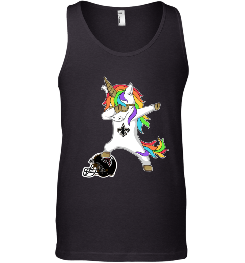wzpd football dabbing unicorn steps on helmet new orleans saints unisex tank 17 front black