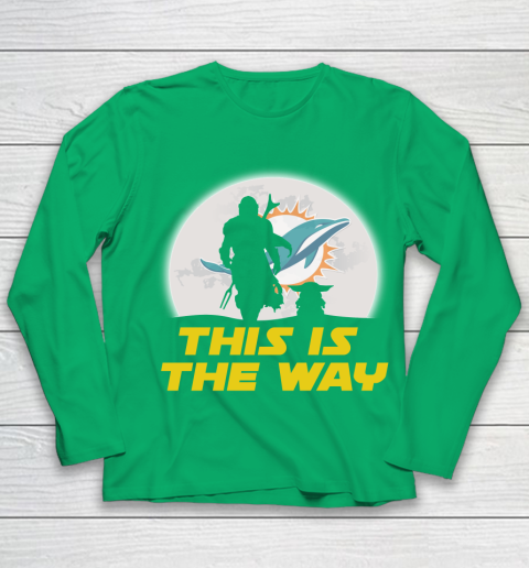 Miami Dolphins NFL Football Star Wars Yoda And Mandalorian This Is The Way Youth Long Sleeve 4