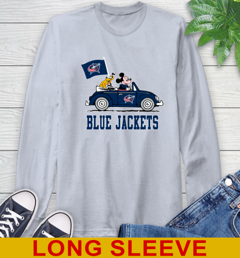 NHL Hockey Columbus Blue Jackets Pluto Mickey Driving Disney Shirt Long Sleeve T-Shirt 6