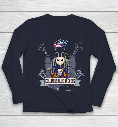 NHL Columbus Blue Jackets Hockey Jack Skellington Halloween Youth Long Sleeve 2