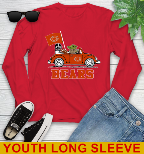NFL Football Chicago Bears Darth Vader Baby Yoda Driving Star Wars Shirt Youth Long Sleeve 11