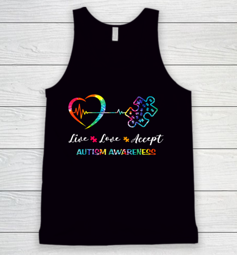 Live Love Accept Autism Awareness Tie Dye Autism Mom Tank Top