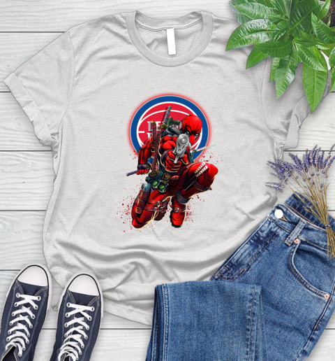 NBA Deadpool Marvel Comics Sports Basketball Detroit Pistons Women's T-Shirt