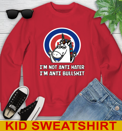 Chicago Cubs MLB Baseball Unicorn I'm Not Anti Hater I'm Anti Bullshit Youth Sweatshirt 8
