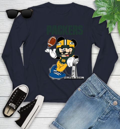 NFL Green Bay Packers Mickey Mouse Disney Super Bowl Football T Shirt Youth Long Sleeve 3