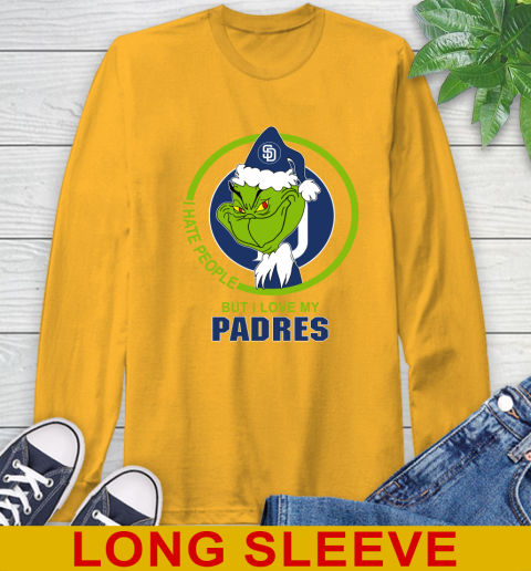 San Diego Padres MLB Christmas Grinch I Hate People But I Love My Favorite Baseball Team Long Sleeve T-Shirt 3