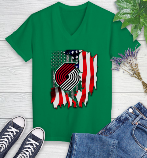 Portland Trail Blazers NBA Basketball American Flag Women's V-Neck T-Shirt 5