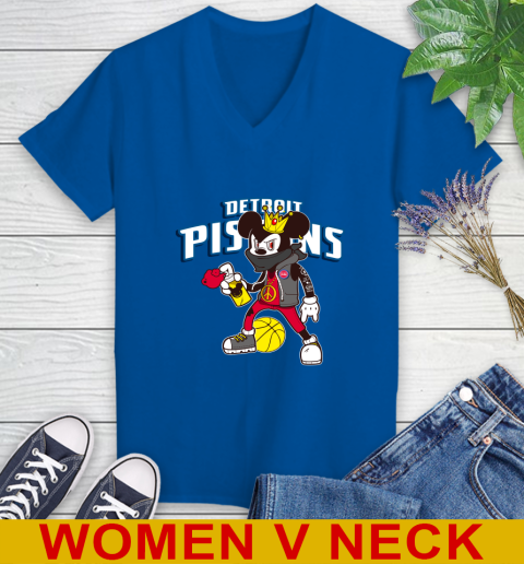 Detroit Pistons NBA Basketball Mickey Peace Sign Sports Women's V-Neck T-Shirt 11