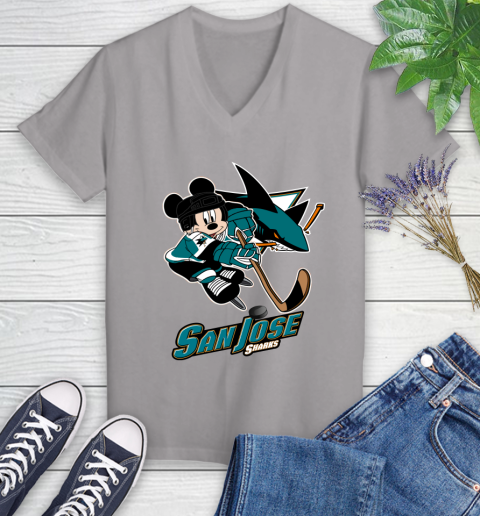 NHL San Jose Sharks Mickey Mouse Disney Hockey T Shirt Women's V-Neck T-Shirt 4